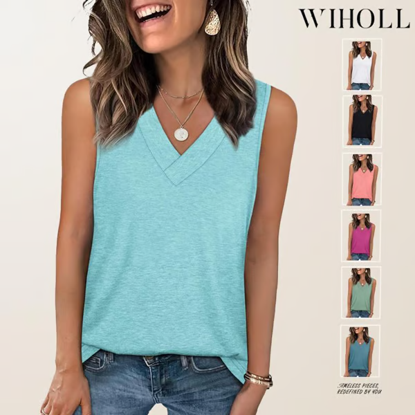 Women's Sleeveless V-Neck Slimming Loose Fit Casual Tank Top T-Shirt