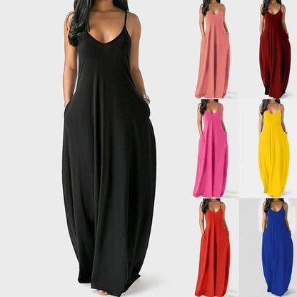 Solid Slant Pocket Dress