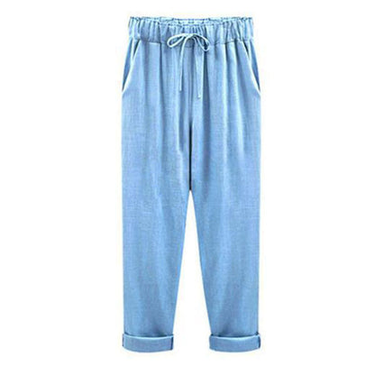 Womens Spring And Autumn New Large Size Cotton And Linen Pants